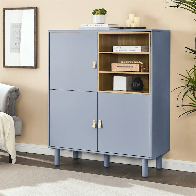 Meuble d'Appoint Moderne en Bois avec Pieds Ronds et Étagère - S/O