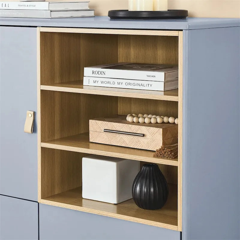 Meuble d'Appoint Moderne en Bois avec Pieds Ronds et Étagère - S/O