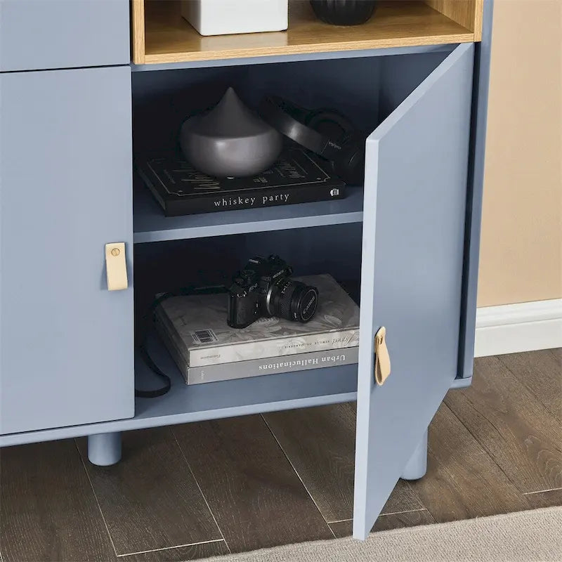 Meuble d'Appoint Moderne en Bois avec Pieds Ronds et Étagère - S/O