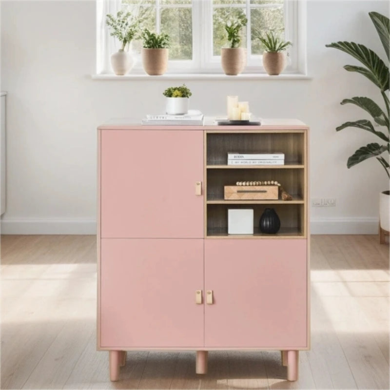 Meuble d'Appoint Moderne en Bois avec Pieds Ronds et Étagère - S/O