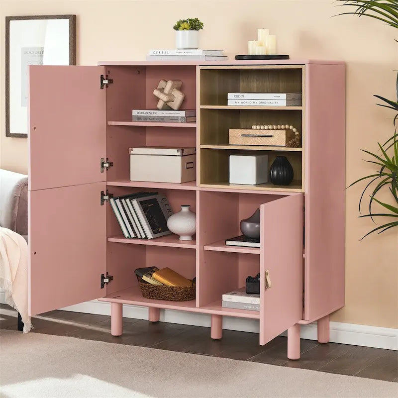 Meuble d'Appoint Moderne en Bois avec Pieds Ronds et Étagère - S/O
