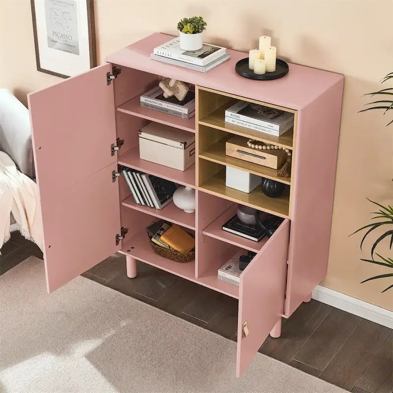 Meuble d'Appoint Moderne en Bois avec Pieds Ronds et Étagère - S/O