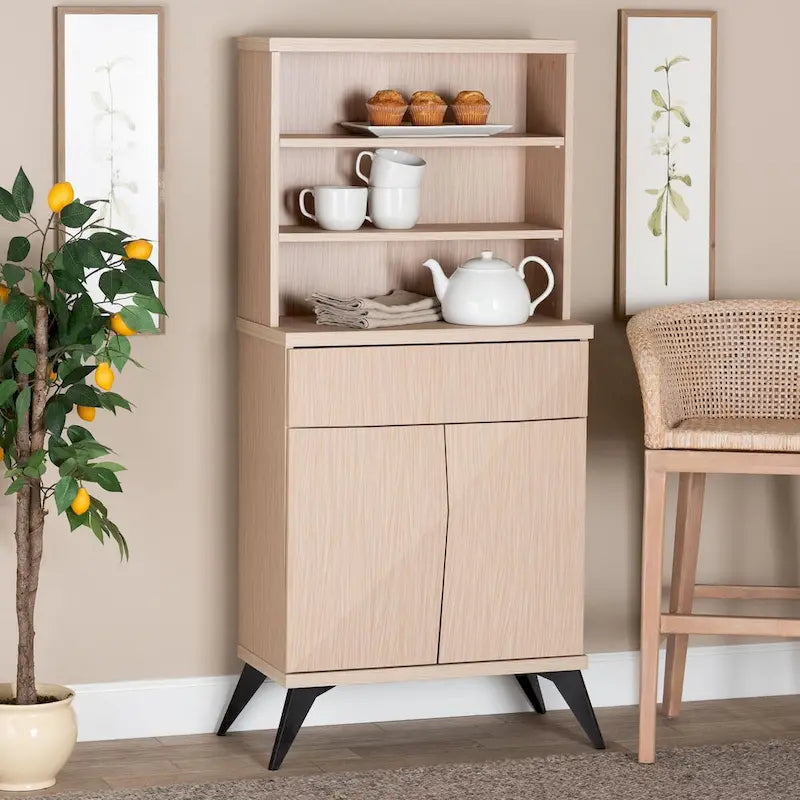 Buffet de cuisine Draper Mid-Century Modern bicolore bois clair et noir