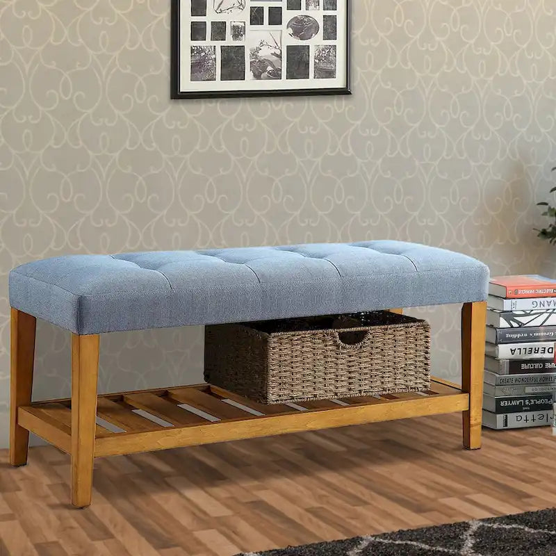 Banc en bois, bleu et chêne