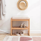 Banc à chaussures en bois massif naturel, Organisateur de rangement en hêtre avec coussin éponge à haute résilience