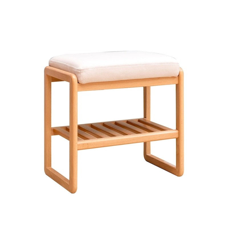 Banc à chaussures en bois massif naturel, Organisateur de rangement en hêtre avec coussin éponge à haute résilience