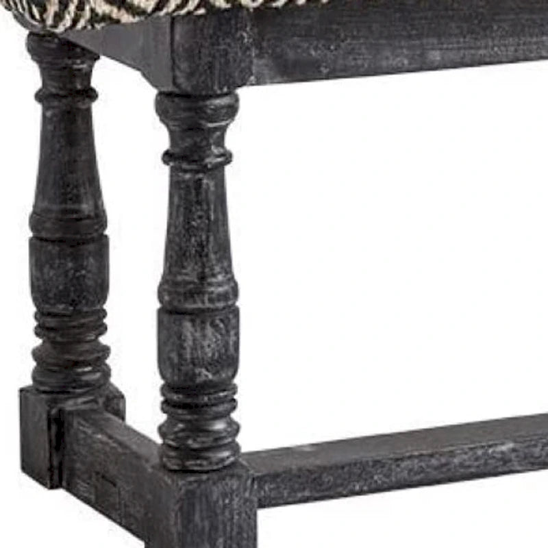HomeRoots Banc en coton mélangé capitonné motif treillis, noir, blanc et gris, 56 po - 56