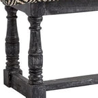 HomeRoots Banc en coton mélangé capitonné motif treillis, noir, blanc et gris, 56 po - 56
