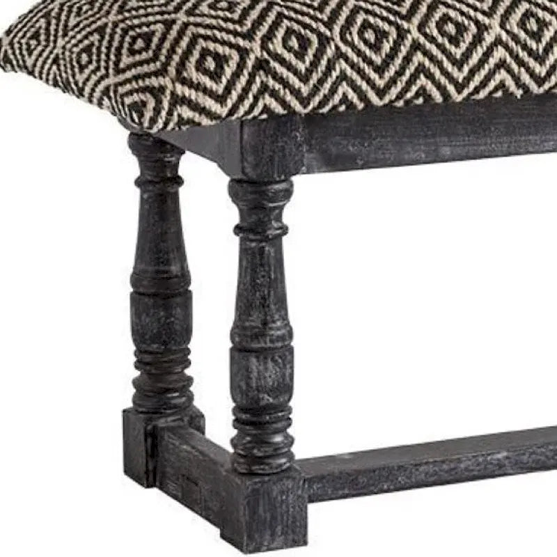 HomeRoots Banc en coton mélangé capitonné motif treillis, noir, blanc et gris, 56 po - 56