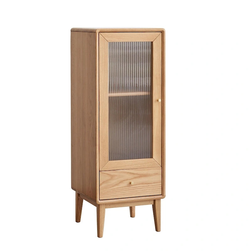 Meuble de rangement en chêne massif pour salon, meuble d'angle avec porte vitrée vintage, 2 étagères, 1 tiroir