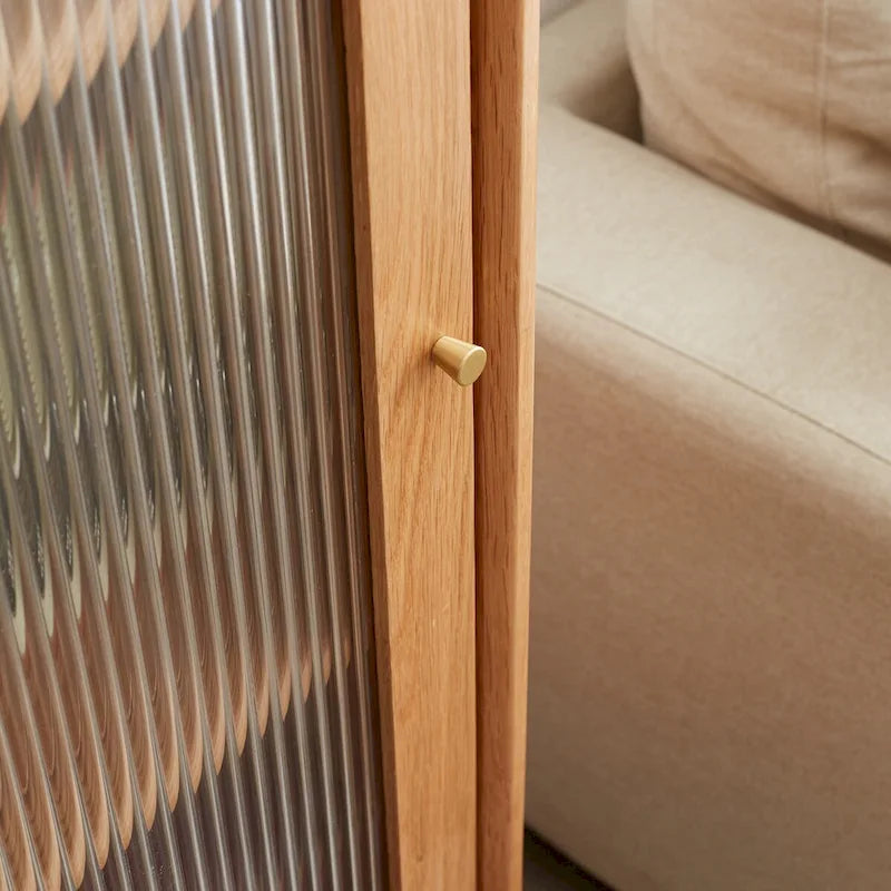 Meuble de rangement en chêne massif pour salon, meuble d'angle avec porte vitrée vintage, 2 étagères, 1 tiroir