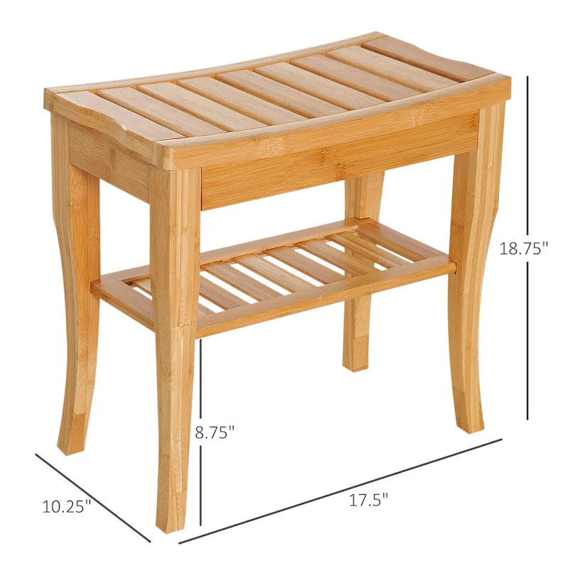 Banc de douche en bambou avec étagère de rangement