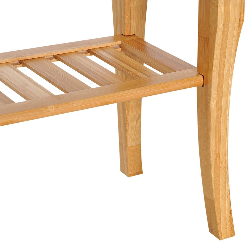 Banc de douche en bambou avec étagère de rangement