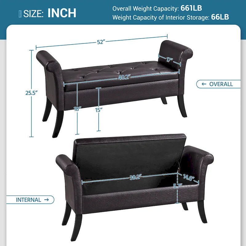Banc de rangement multifonctionnel Yaheetech en similicuir vintage