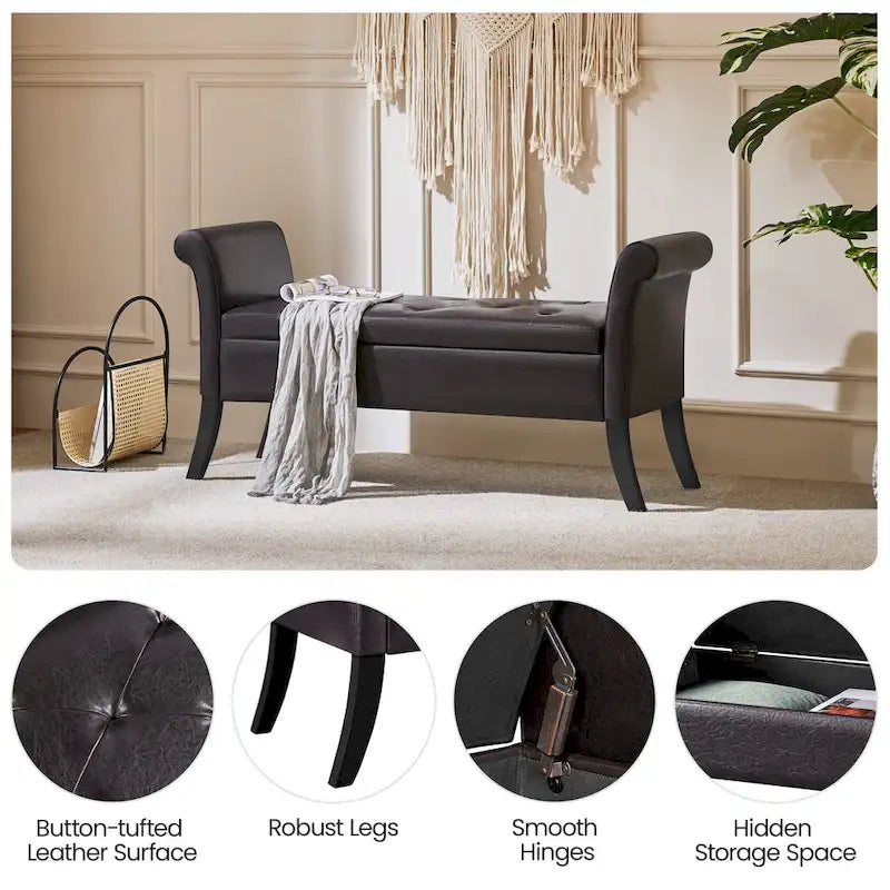 Banc de rangement multifonctionnel Yaheetech en similicuir vintage