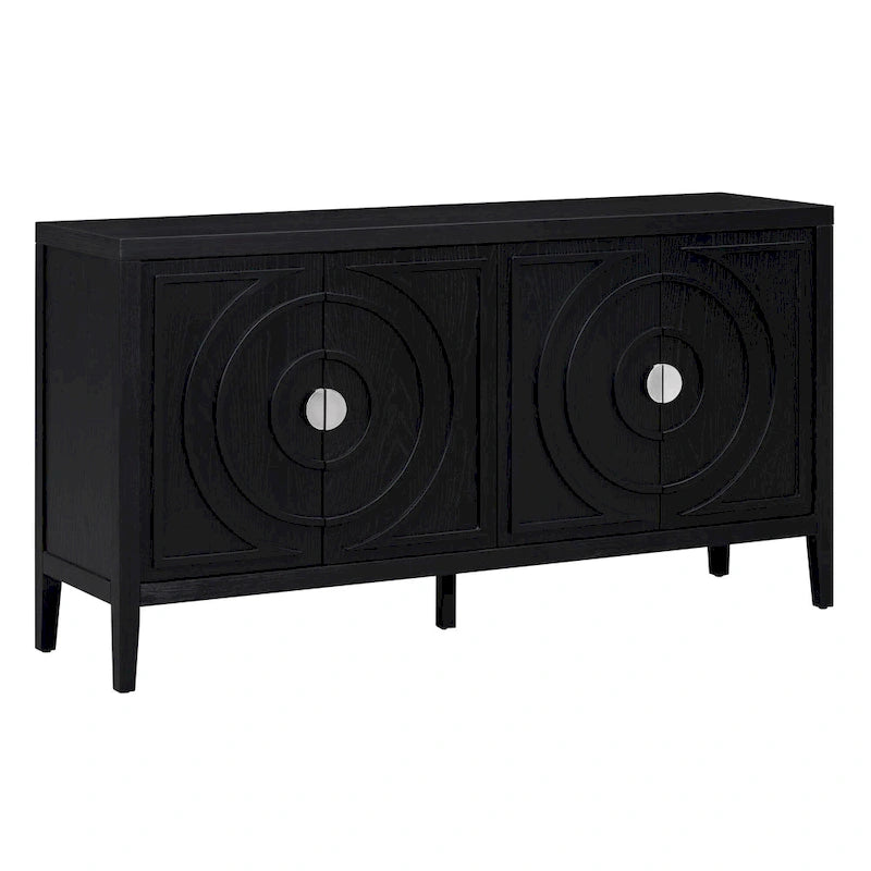 Porte de buffet rétro avec rainures circulaires et poignée de porte ronde en métal pour entrée, salle à manger, salon (gris)