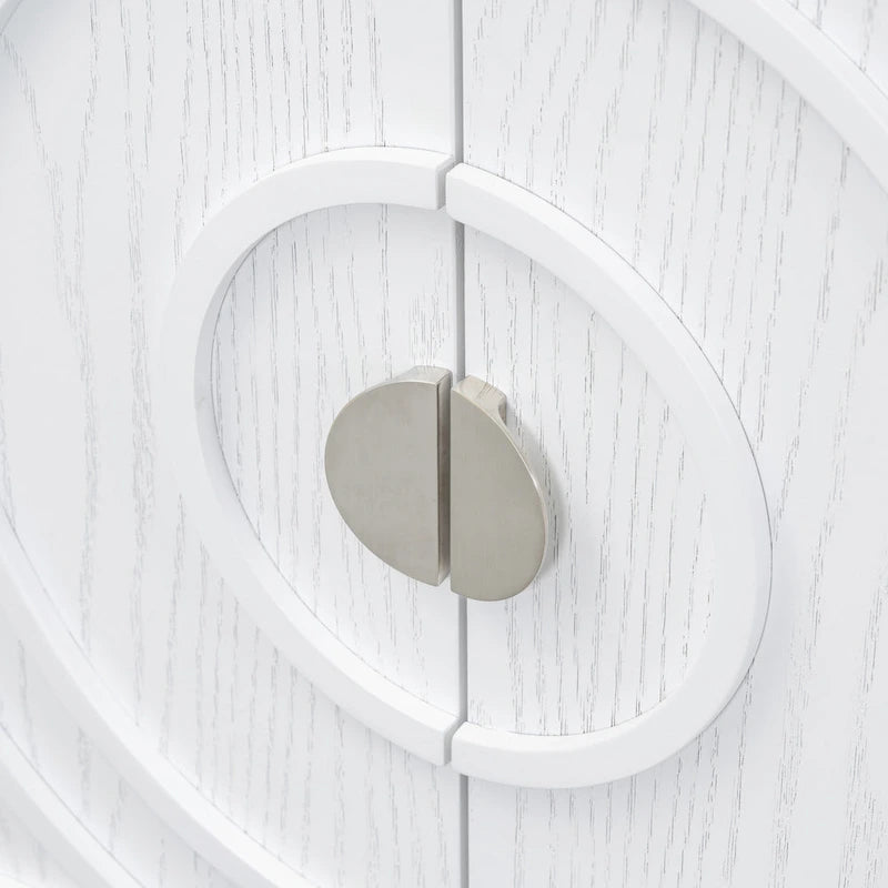 Porte de buffet rétro avec rainures circulaires et poignée de porte ronde en métal pour entrée, salle à manger, salon (gris)