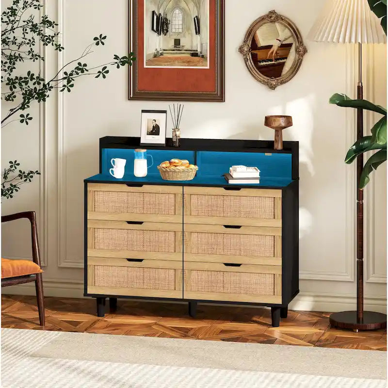 Meuble de rangement 6 tiroirs en rotin 43,31 L