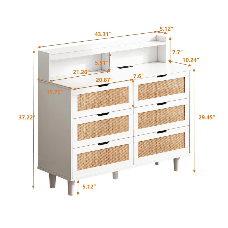 Meuble de rangement 6 tiroirs en rotin 43,31 L