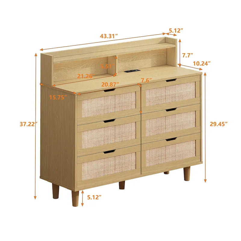 Meuble de rangement 6 tiroirs en rotin 43,31 L