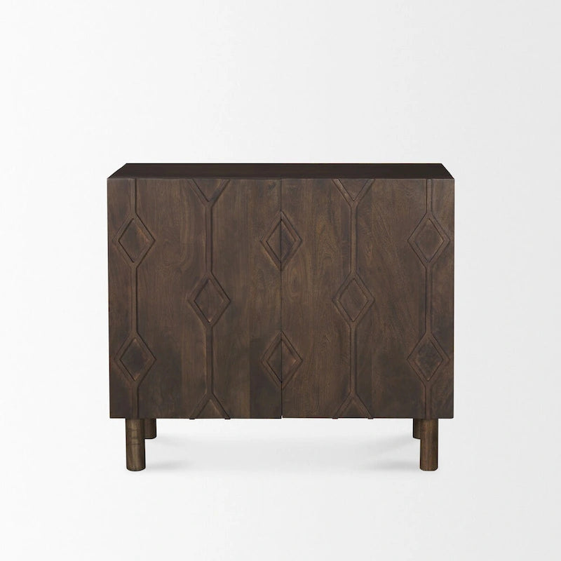 Heera Meuble d'appoint à motif diamant marron foncé avec étagère - 36.0L x 16.3W x 32.0H