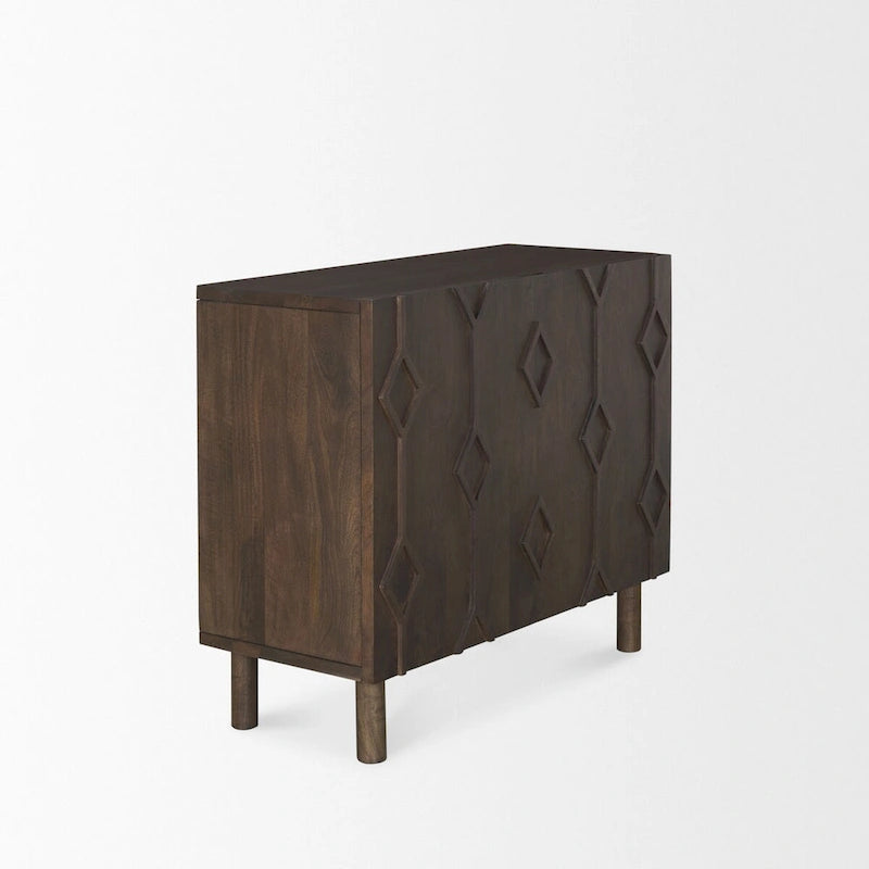 Heera Meuble d'appoint à motif diamant marron foncé avec étagère - 36.0L x 16.3W x 32.0H