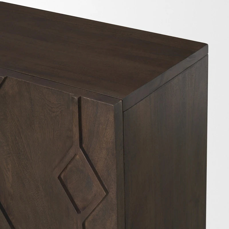 Heera Meuble d'appoint à motif diamant marron foncé avec étagère - 36.0L x 16.3W x 32.0H