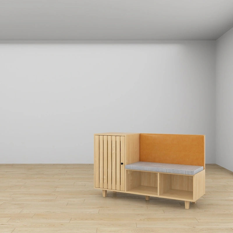 Ensemble de Rangement Fonctionnel pour Couloir avec Banc Coussin Motif Pied-de-Poule