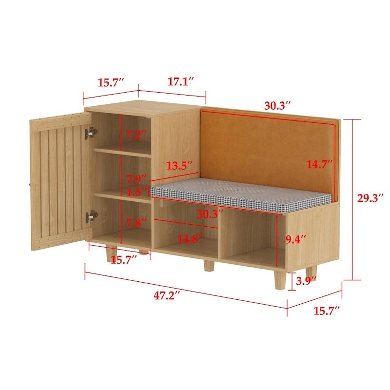 Ensemble de Rangement Fonctionnel pour Couloir avec Banc Coussin Motif Pied-de-Poule