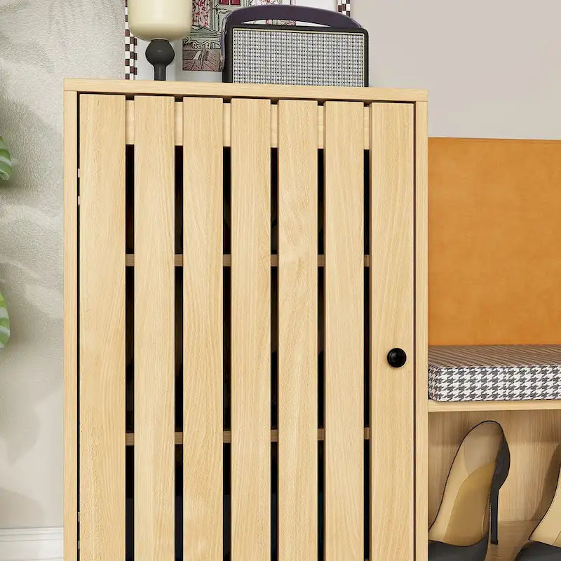Ensemble de Rangement Fonctionnel pour Couloir avec Banc Coussin Motif Pied-de-Poule
