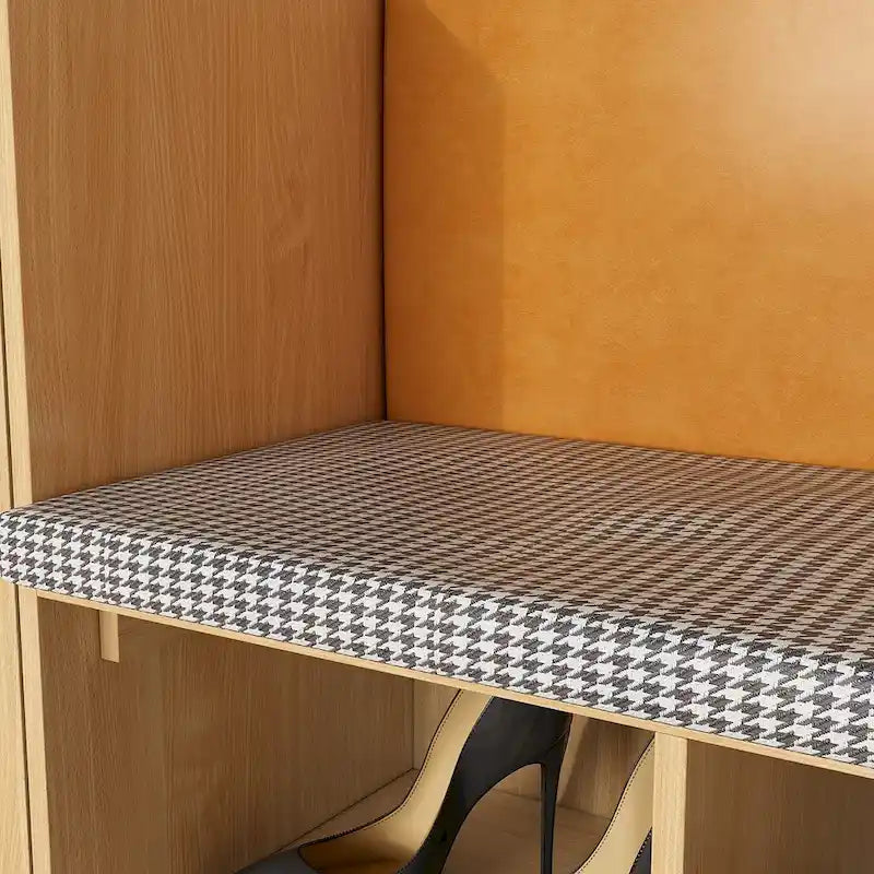 Ensemble de Rangement Fonctionnel pour Couloir avec Banc Coussin Motif Pied-de-Poule
