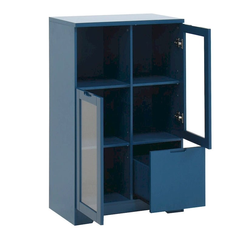 Meuble bas en bois avec 2 portes vitrées et 2 compartiments de rangement, pour salon, salle de bain ou entrée