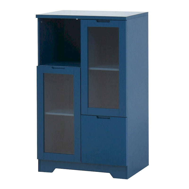Meuble bas en bois avec 2 portes vitrées et 2 compartiments de rangement, pour salon, salle de bain ou entrée