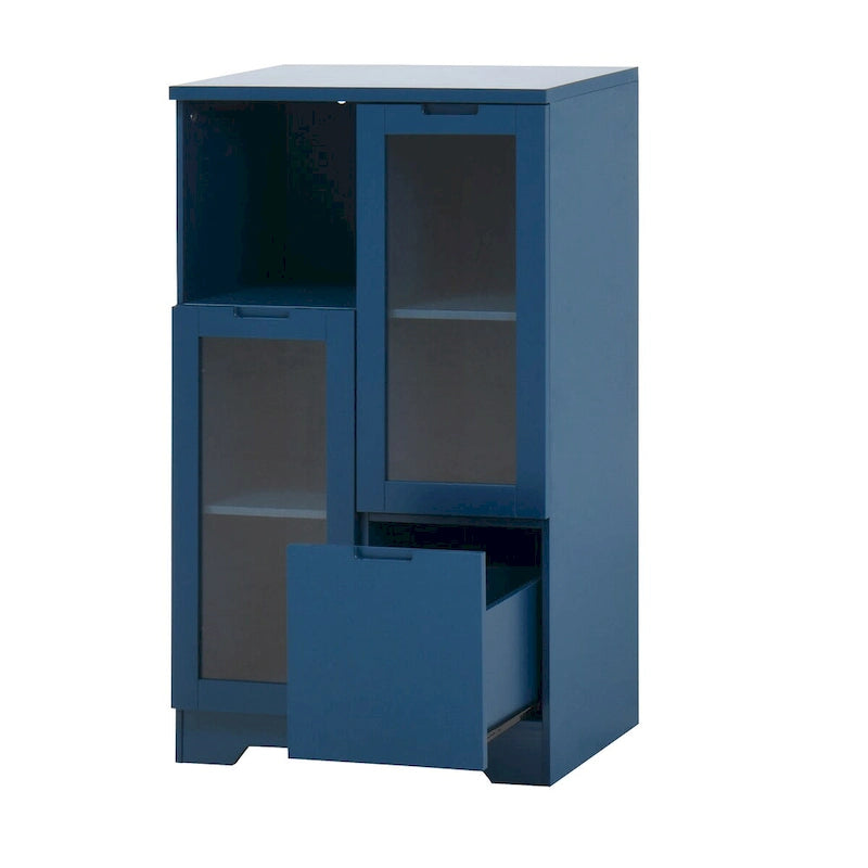 Meuble bas en bois avec 2 portes vitrées et 2 compartiments de rangement, pour salon, salle de bain ou entrée