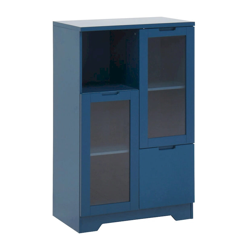 Meuble bas en bois avec 2 portes vitrées et 2 compartiments de rangement, pour salon, salle de bain ou entrée
