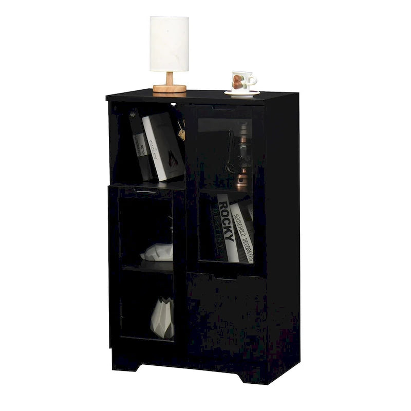 Meuble bas en bois avec 2 portes vitrées et 2 compartiments de rangement, pour salon, salle de bain ou entrée