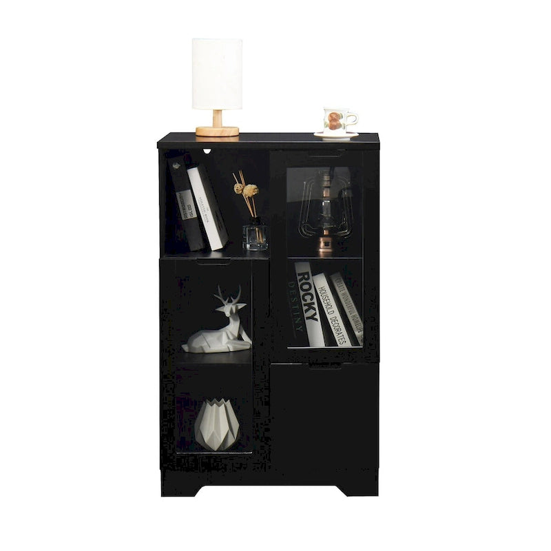 Meuble bas en bois avec 2 portes vitrées et 2 compartiments de rangement, pour salon, salle de bain ou entrée