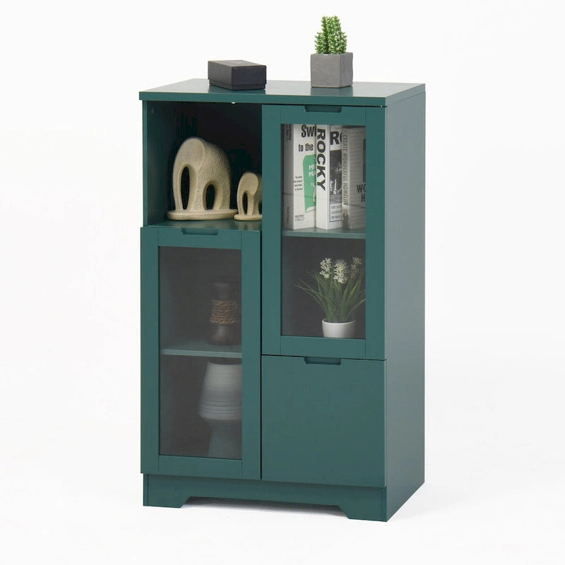 Meuble bas en bois avec 2 portes vitrées et 2 compartiments de rangement, pour salon, salle de bain ou entrée