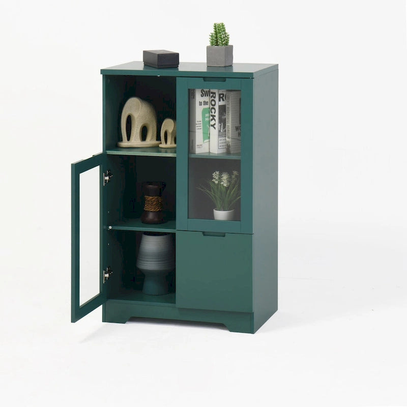 Meuble bas en bois avec 2 portes vitrées et 2 compartiments de rangement, pour salon, salle de bain ou entrée