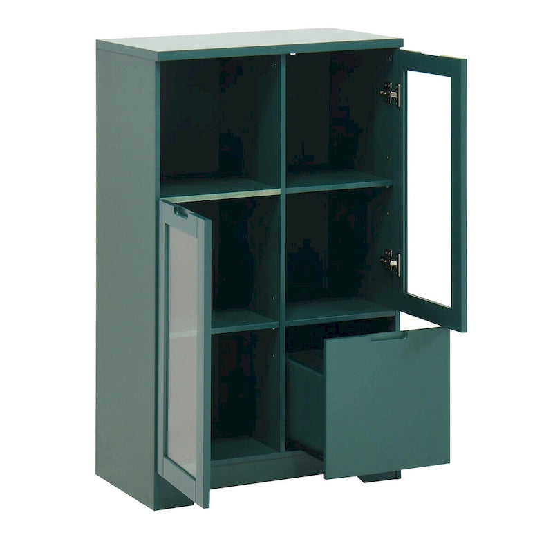 Meuble bas en bois avec 2 portes vitrées et 2 compartiments de rangement, pour salon, salle de bain ou entrée