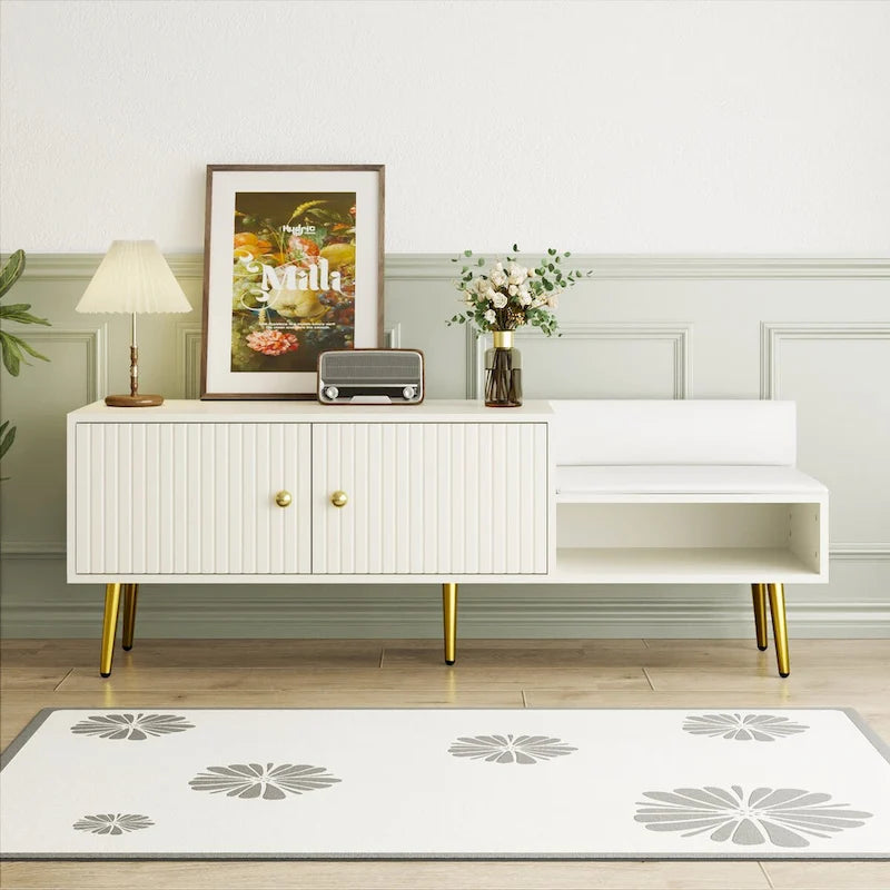 54.3 Shoe Storage Bench with Hidden Storage and Upholstered Cushions for Bedside