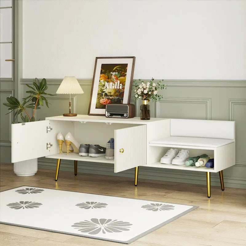 54.3 Banc de rangement pour chaussures avec rangement dissimulé et coussins rembourrés pour chevet