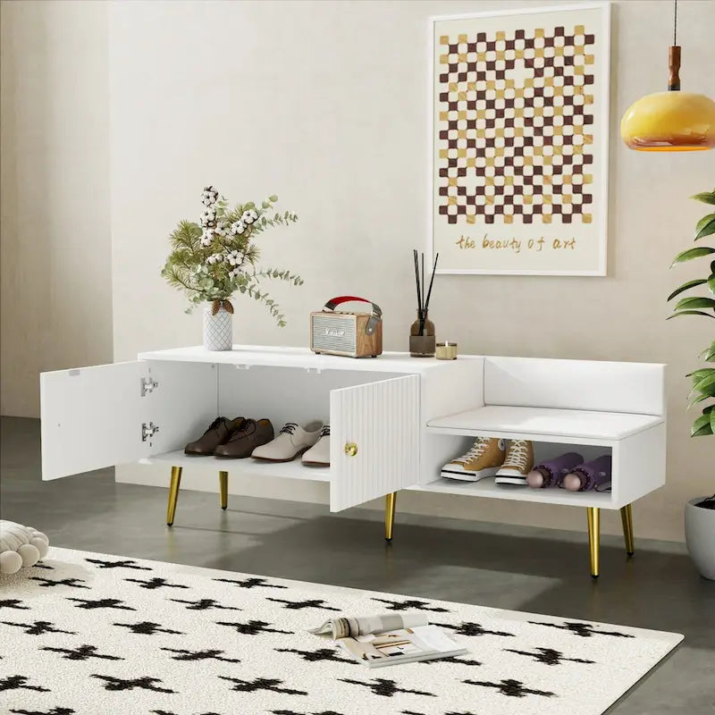 54.3 Banc de rangement pour chaussures avec rangement dissimulé et coussins rembourrés pour chevet