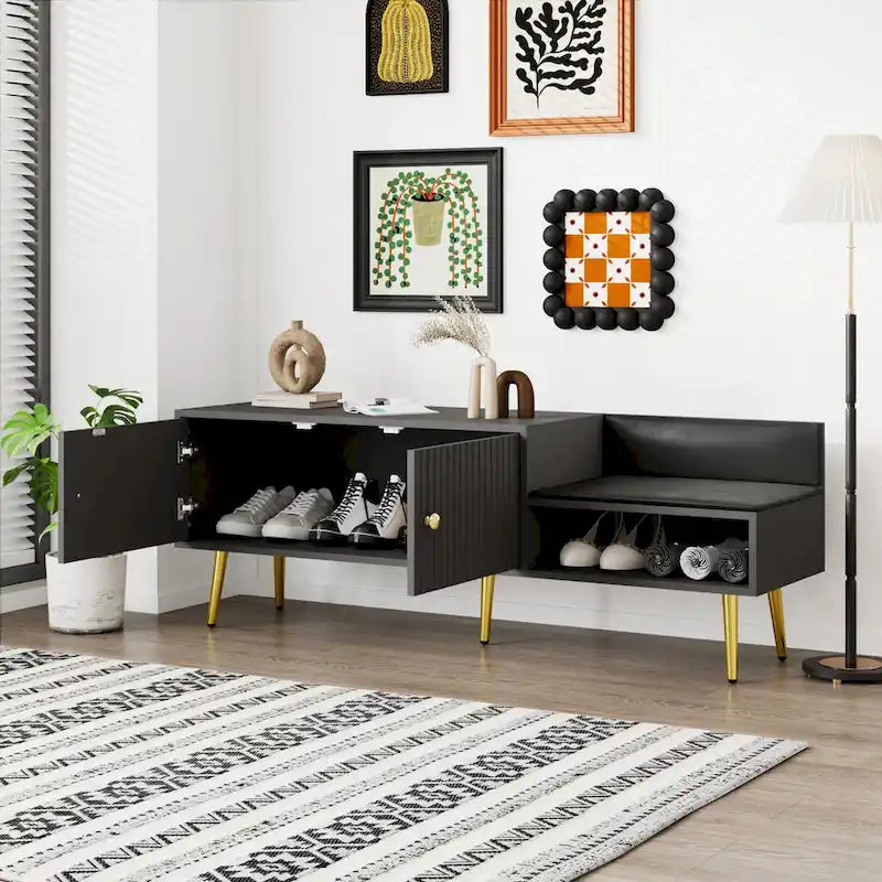 54.3 Banc de rangement pour chaussures avec rangement dissimulé et coussins rembourrés pour chevet