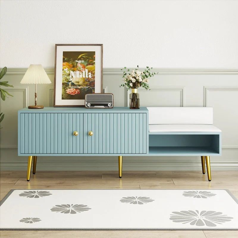 54.3 Banc de rangement pour chaussures avec rangement dissimulé et coussins rembourrés pour chevet