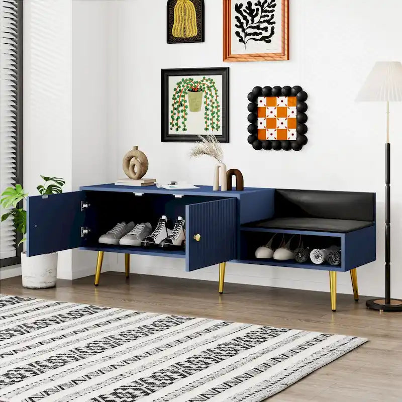54.3 Banc de rangement pour chaussures avec rangement dissimulé et coussins rembourrés pour chevet