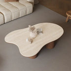 Table basse en bois moderne 48, plateau en pierre mate, en forme de nuage