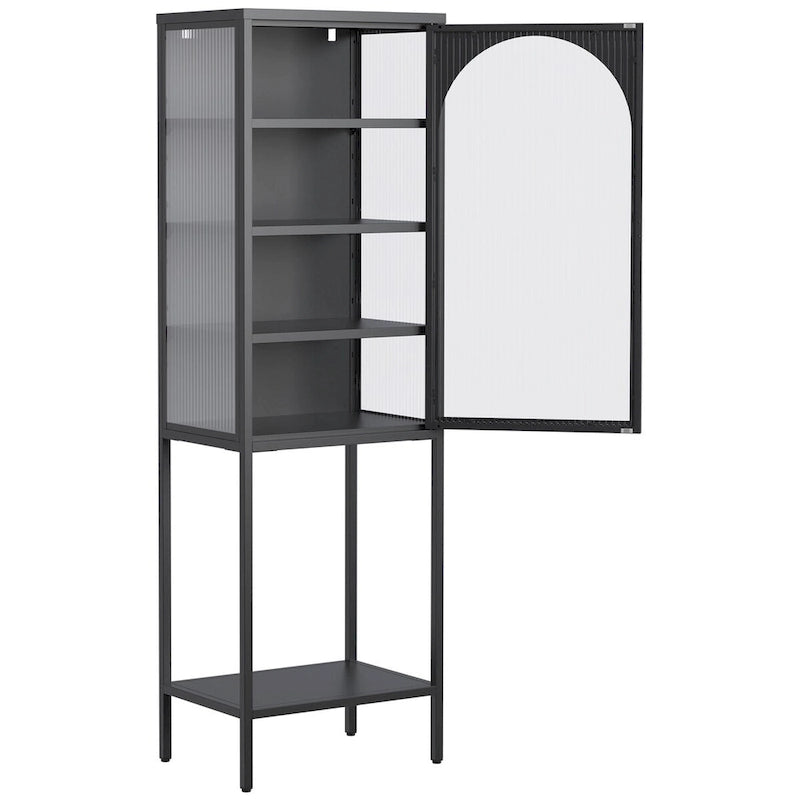 Meuble de Rangement 5 Étages avec Portes en Verre et Métal