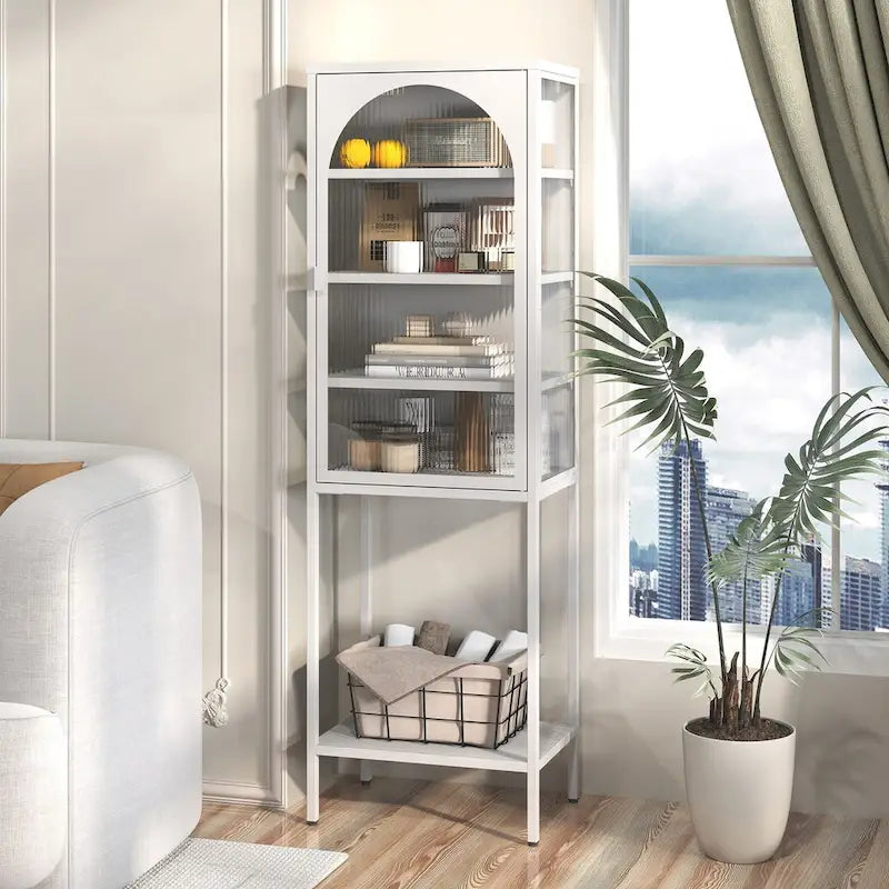 Meuble de Rangement 5 Étages avec Portes en Verre et Métal