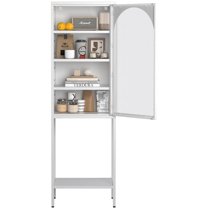Meuble de Rangement 5 Étages avec Portes en Verre et Métal